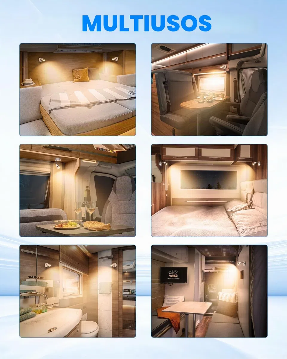 SUPAREE - Luz LED de Lectura de 12V, Interruptor Ajustable, Luz Cálida para Caravana, Barco, Luz Interior LED (2 Unidades) (A-ON/OFF Switch)