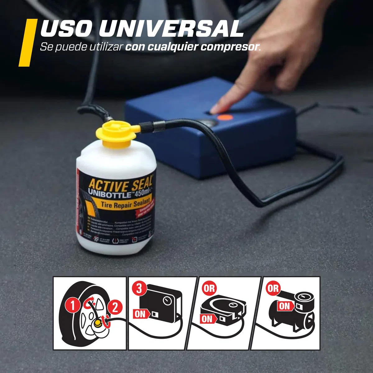 MAXTOOLS, Botella Universal de Líquido Sellador para Sistemas de Reparación de Neumáticos, 450ml