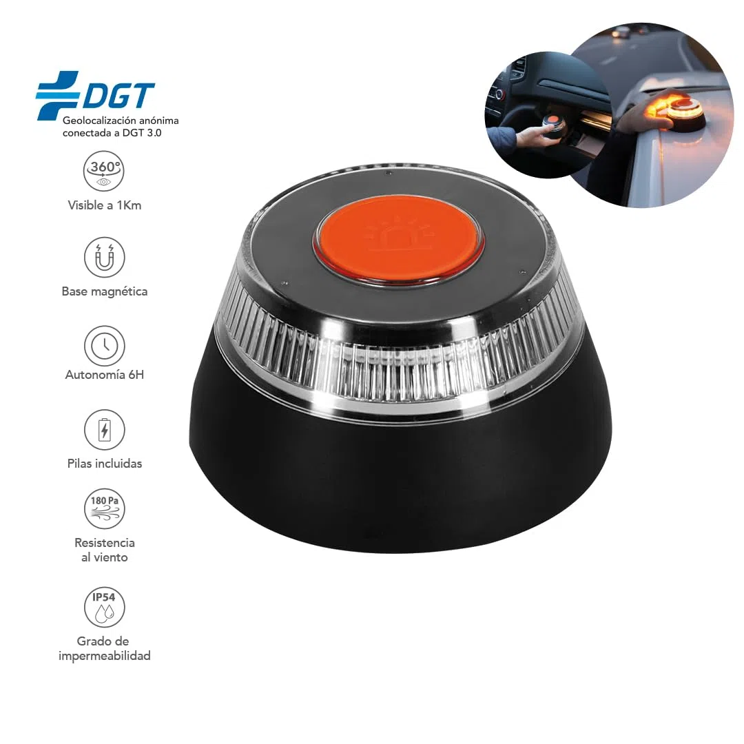 Luz Emergencia V16 Homologada DGT Geolocalizable + Adaptador USB/USBC
