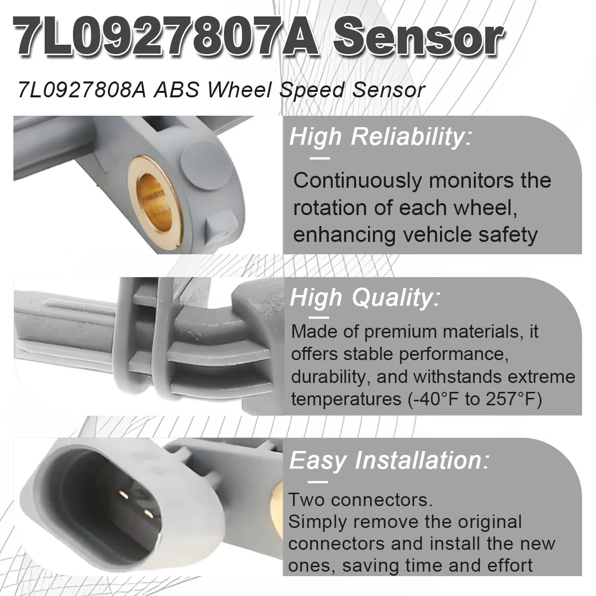 ZAMDOE 7L0927807A WHT003857A Sensor ABS para VW CC P.assat C.addy G.olf J.ETA IV T.iguan T.Ouran 1T1 1T2 1T3 EOS 1F7 1F8 2006-2015 para Audi A3 Q2 Q3 Q7 RS3 RSQ3 TT/TTS Accesorios para automóviles