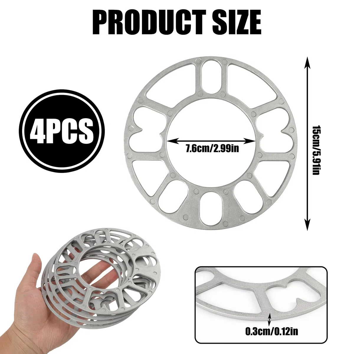 4 PCS Unidades Separadores de Ruedas, Espaciadores de Aleación Aluminio, Arandelas Espaciadoras, Grosor 3mm, Universales para Vehículos de 4 y 5 Agujeros para Ampliar Mejorar Estabilidad Coche (3mm)