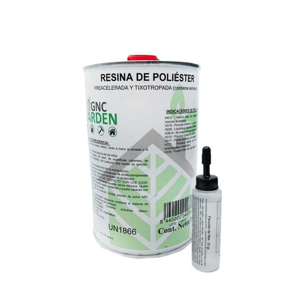 GNCGarden Kit Reparación Resina de Poliéster 1kg (1kg Resina + 1m2 Mat-300 + 25grs Catalizador) para Metal, Fibra de Vidrio, Madera, Plástico, Vidrio