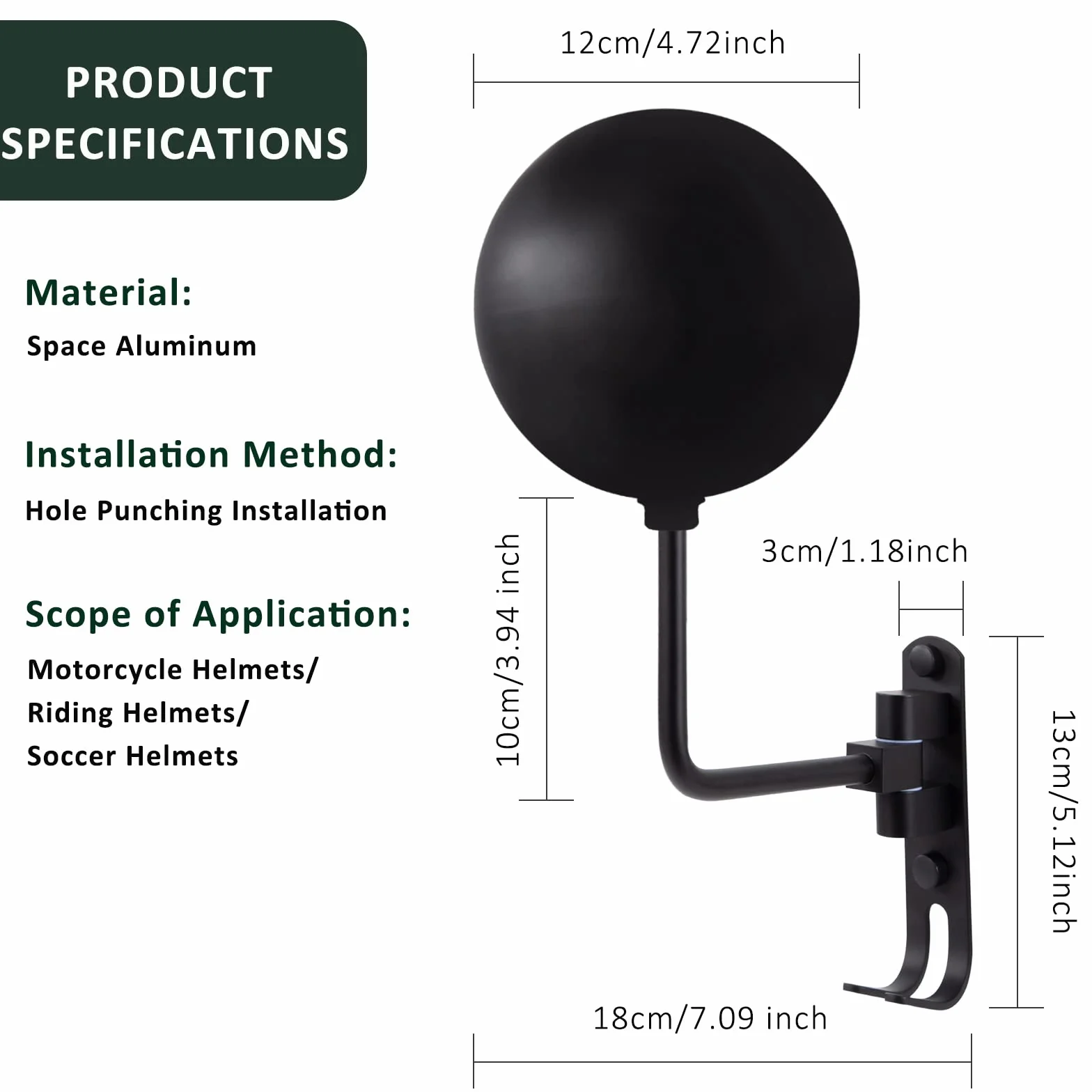 Soporte Casco Moto Pared Soporte Casco de Motocicleta Rotación de 180° para Cascos de Motocicleta Cascos de Béisbol de Baloncesto Pantalla Negro