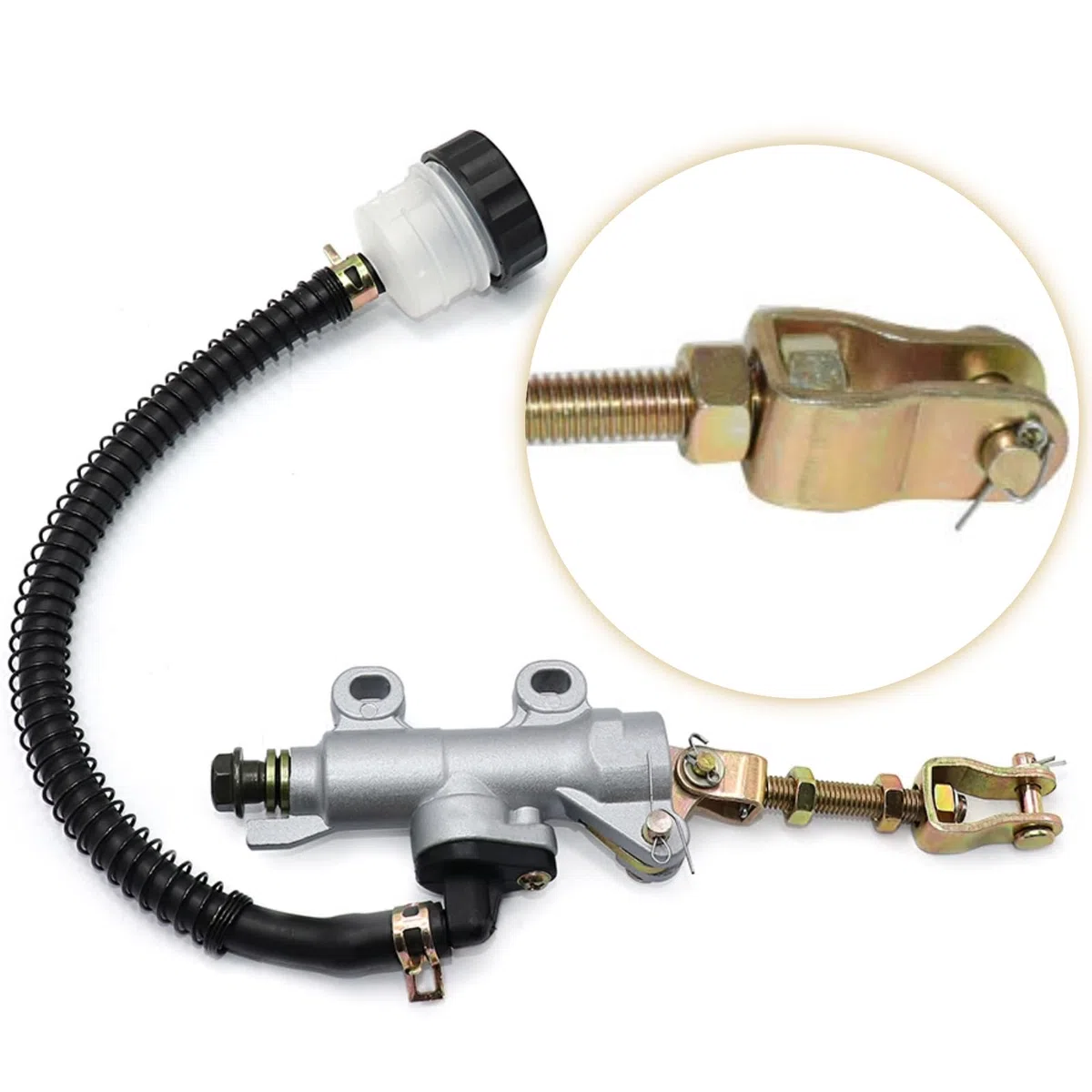 Akozon Depósito de la bomba del cilindro maestro hidráulico del freno de pie trasero para motocicleta Dirt Bike ATV(Blanco)