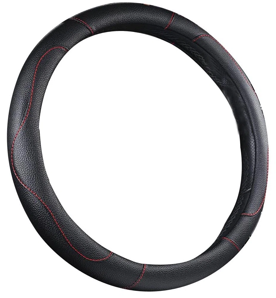 Funda de Piel sintética para Volante de Coche, Antideslizante, Transpirable, Estilo Deportivo, Color de Contraste negro