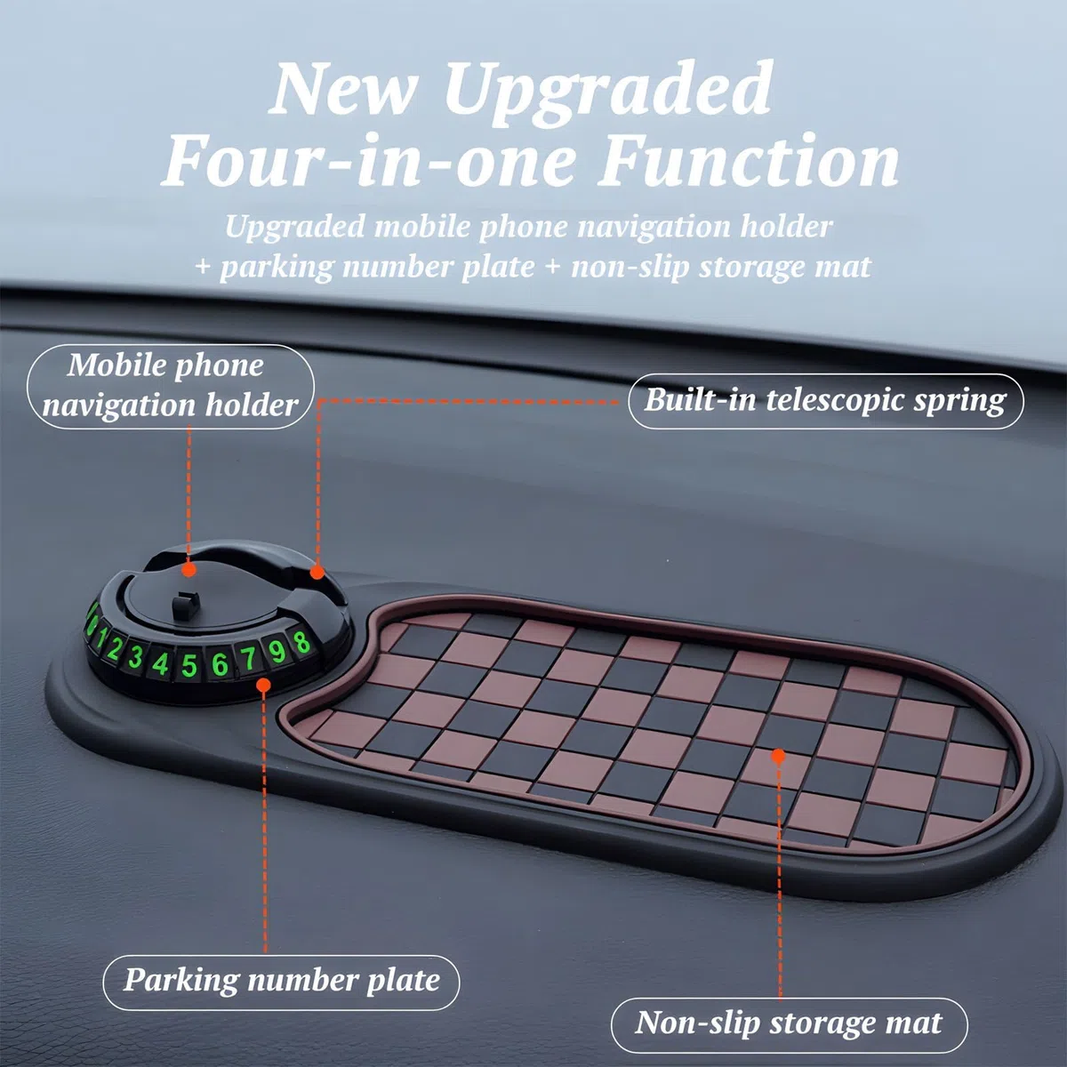 Genérico Multifunction Car Anti-Slip Mat Auto Universal Phone Holder, Rotatable Anti Slip Car Dashboard Pad with Temporary Parking Number, Can Hold Mobile Phones, Keys (B)