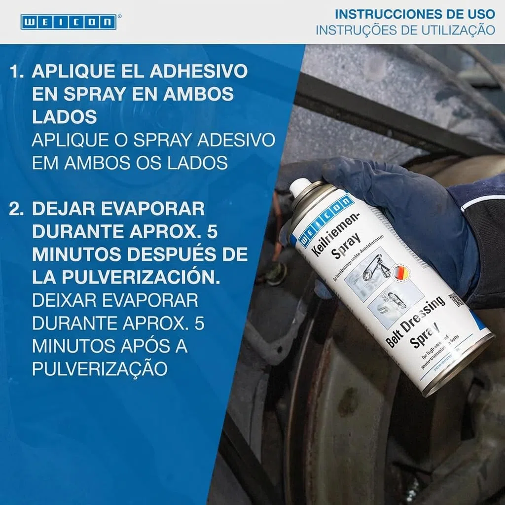 WEICON Spray para Correas | 400 ml | Para correas de transmisión de servicio pesado | Transparente