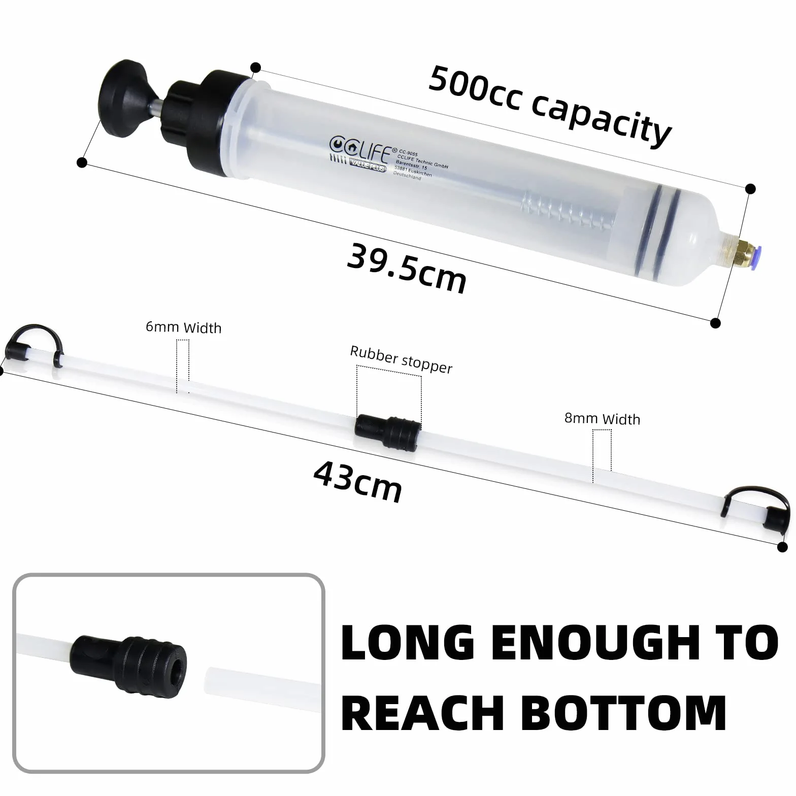 CCLIFE Bomba extractora de fluidos automotrices 500cc Aceite Succión Jeringa Extractor De Líquido De Frenos Jeringa De Succión Bomba extractora líquidos