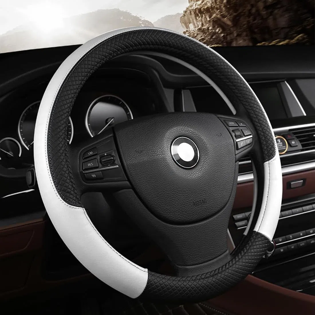 Pahajim Funda Volante Coche Universal Protector Volante Coche de Cuero PU Steering Wheel Cover Transpirable Antideslizante 37-38cm para Hombres y Mujeres