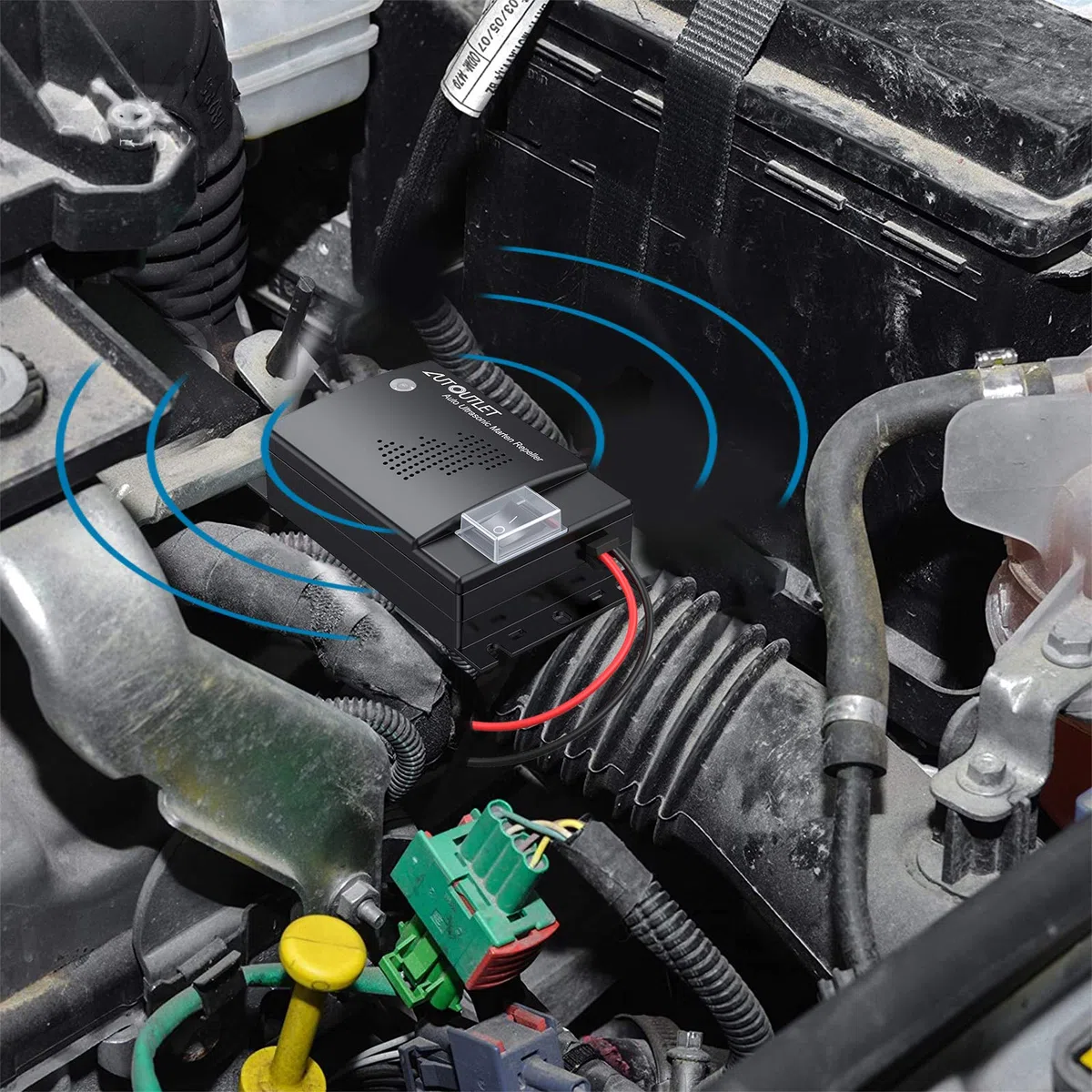 AUTOUTLET Repelente de Ratas Ultrasonico Coche, DC 12V, Sonidos Ultrasónicos Marten Defense Marten Protección Accesorios para Vehículos con Luces Indicadoras de Trabajo, Línea de Extensión 50cm