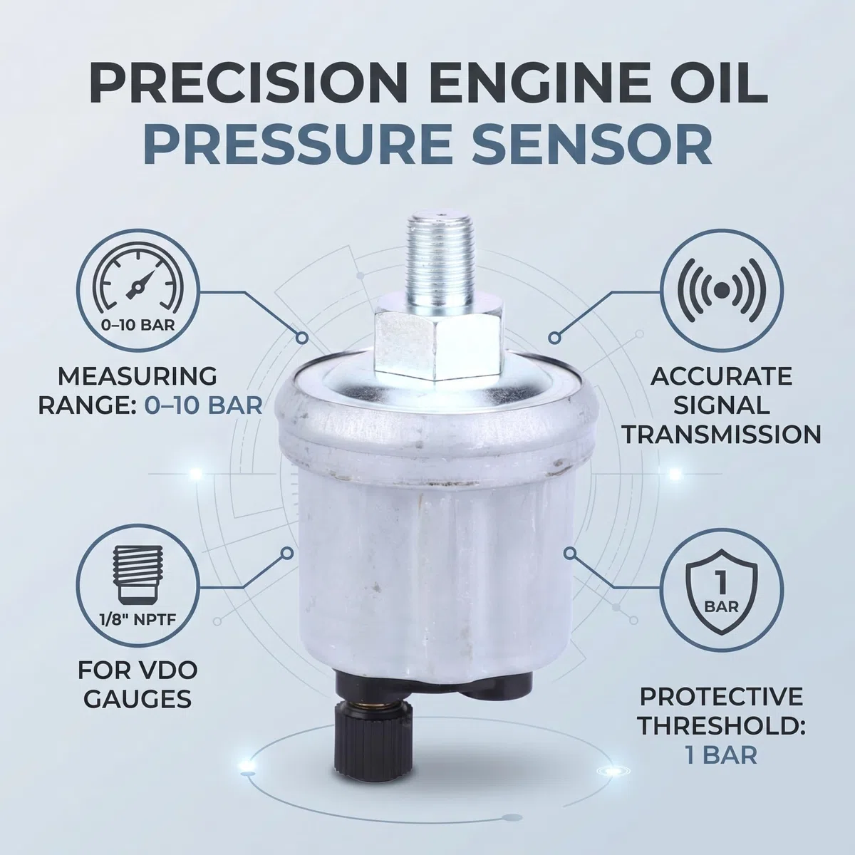 Sensor de Presión de Aceite, Sensor de Presión de Aceite de Motor de Cabezal único Compatible con Modelos VDO, Sensor de Aceite de Engranajes 1/8-27NPTF
