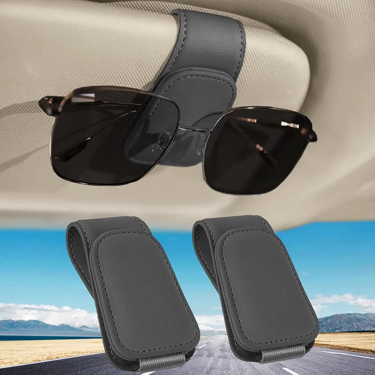 Porta Gafas Coche, 2 Piezas Soporte Gafas Coche Porta Gafas para Coche Universal Magnético Clip Gafas Coche (Gris)
