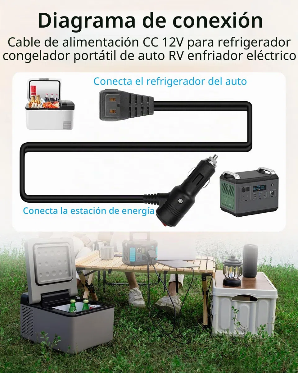 GELRHONR Cable de alimentación DC para refrigerador portátil de Coche 12V, Cable Resistente 14AWG, Enchufe de mechero a Corriente DC 12V para neveras portátiles (3m/9.8pies)
