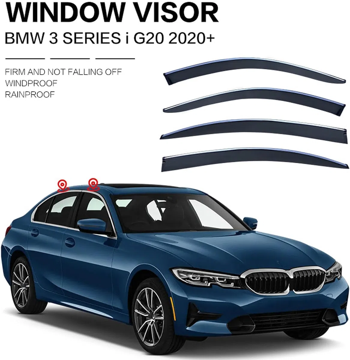 4 Piezas Deflectores de Viento Coche, para BMW 3 Series i MK7-G20 2020+ Ventana Lateral Viseras Solares Deflectores de Aire Accesorios,A