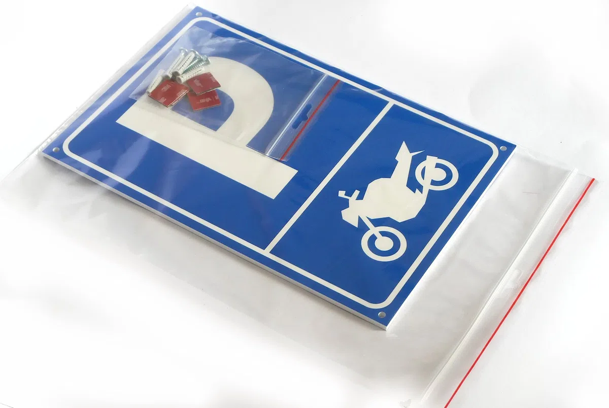 Señal de aparcamiento de motocicletas 20 x 30 cm con agujeros