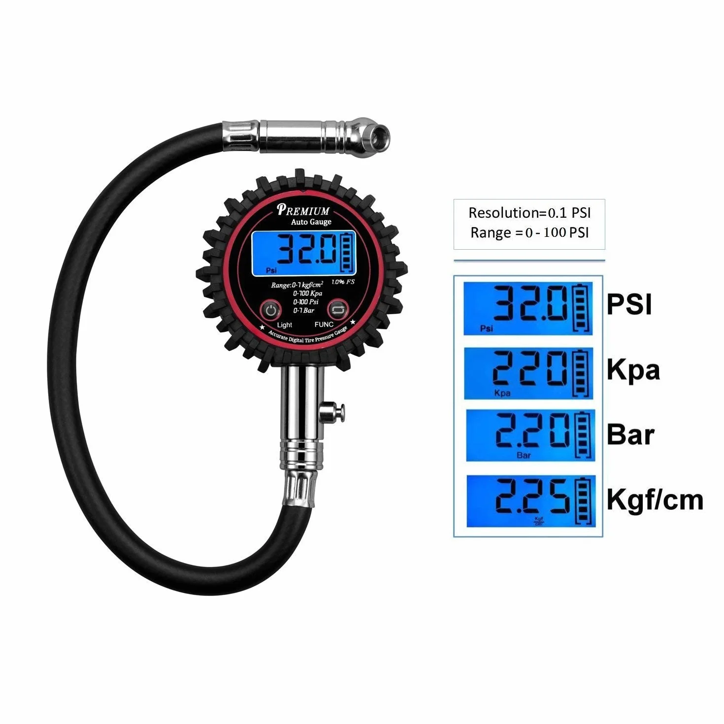 Medidor de Presión de Neumáticos Digital, Manometro Presion Neumaticos de Automóviles para bicicleta motocicleta con camioneta y pantalla LCD retroiluminada