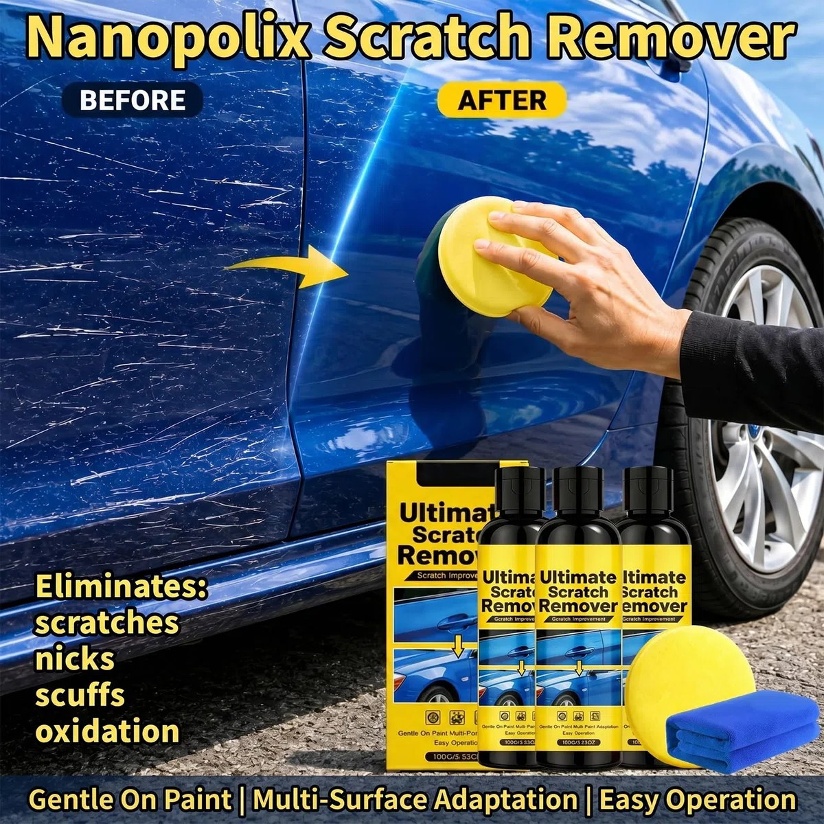 Nano Scratch Remover Car Scratch Paste, Ultimate Scratch Remover Paste for Light Scuffs, Swirl Marks and Glossy Paint Care (1ps)