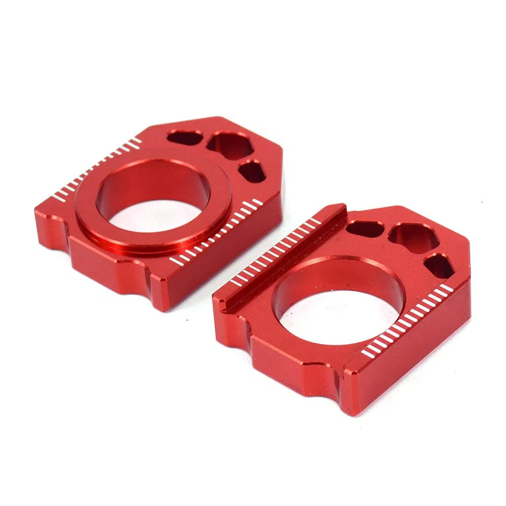 JFG RACING Ajustador de cadena de bloques de eje trasero de motocicleta para CR125R CR250R CRF250R CRF450R CRF250X CRF450X CRF250RX CRF450RX CRF450L CRF450RL Rojo