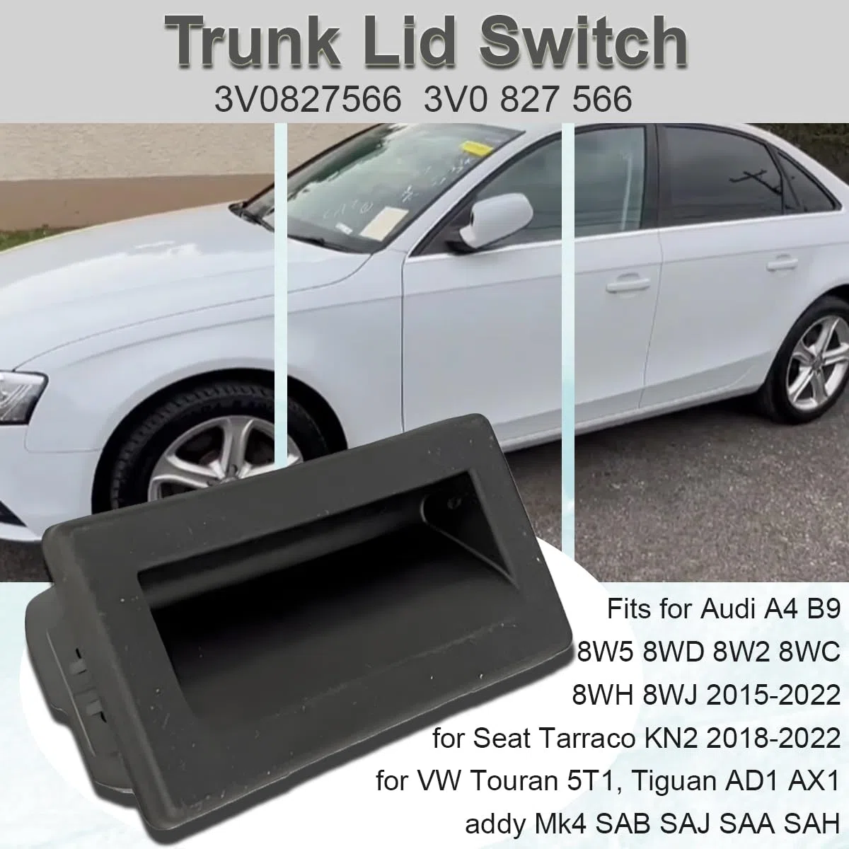 ZAMDOE 3V0827566 Interruptor de Apertura de la manija del portón Trasero para VW Touran Tiguan Caddy Mk4 para Audi para Seat Tarraco KN2 para Skoda Yeti 5L Superb Octavia Mk3 Manija de Arranque