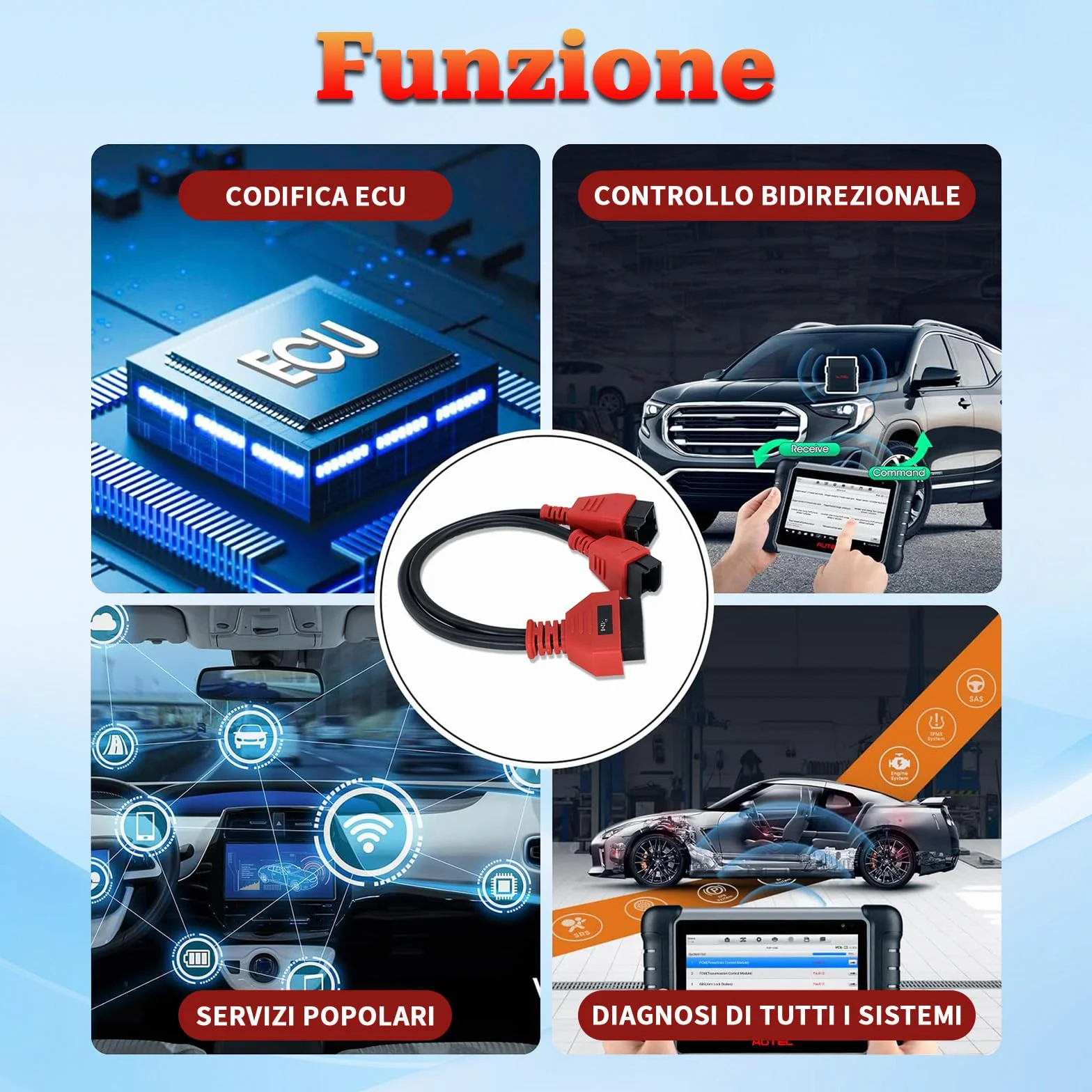 Cable OBD2 para FCA con Adaptador de 12+8 Pin,Compatible con Vehículos FCA Equipados con SGW de Chrysler/Jeep/Fiat/Alfa Romeo/Lancia/Maserati a Partir de 2018,Funciona con y Lector de Códigos