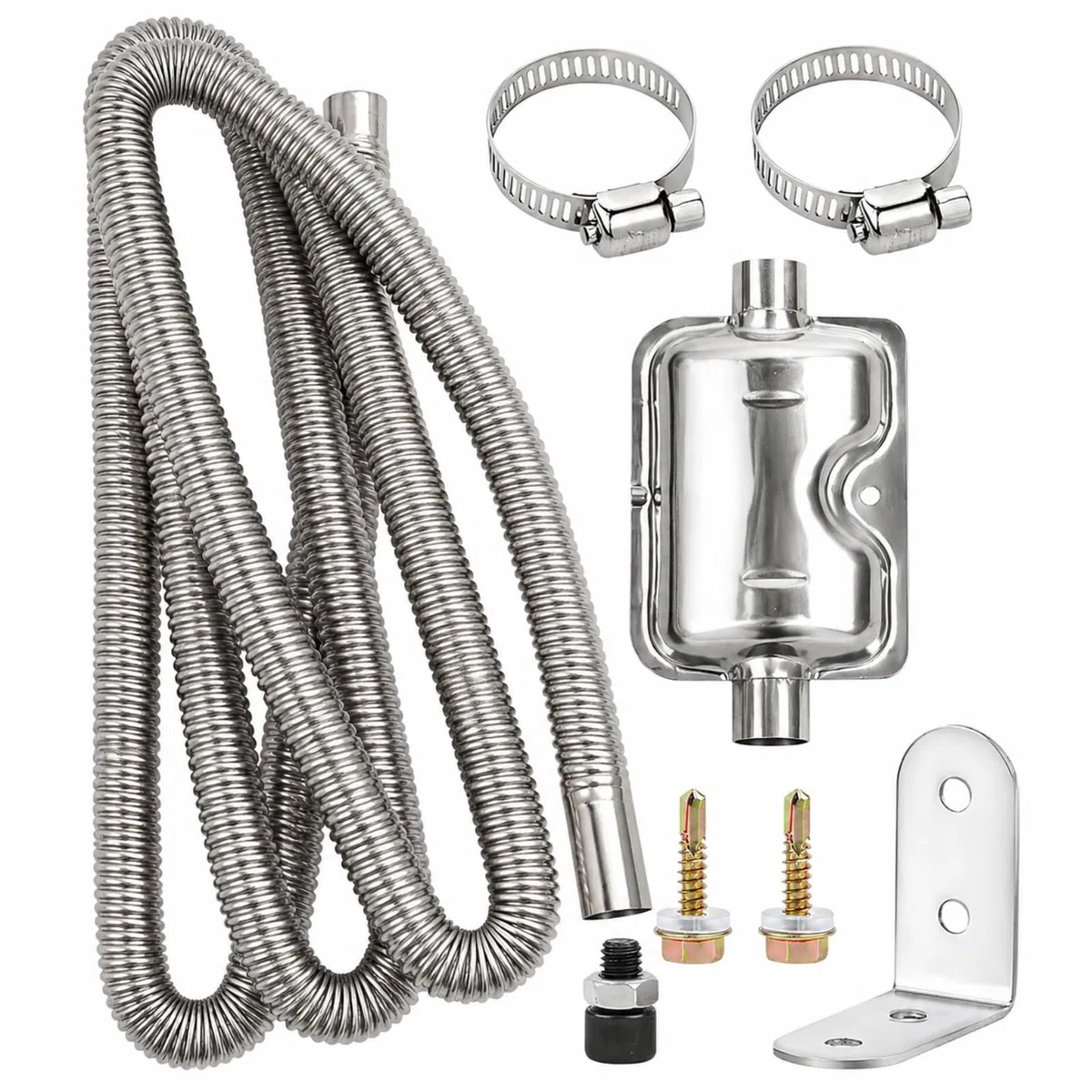1 Piezas Tubo de Escape Incluye 2 Pinzas de Acero Inoxidable, Manguera de Escape de Acero Inoxidable Diámetro Interior 25 mm, Longitud 300 cm, Adecuado para Calefacción Diésel En Autocaravana