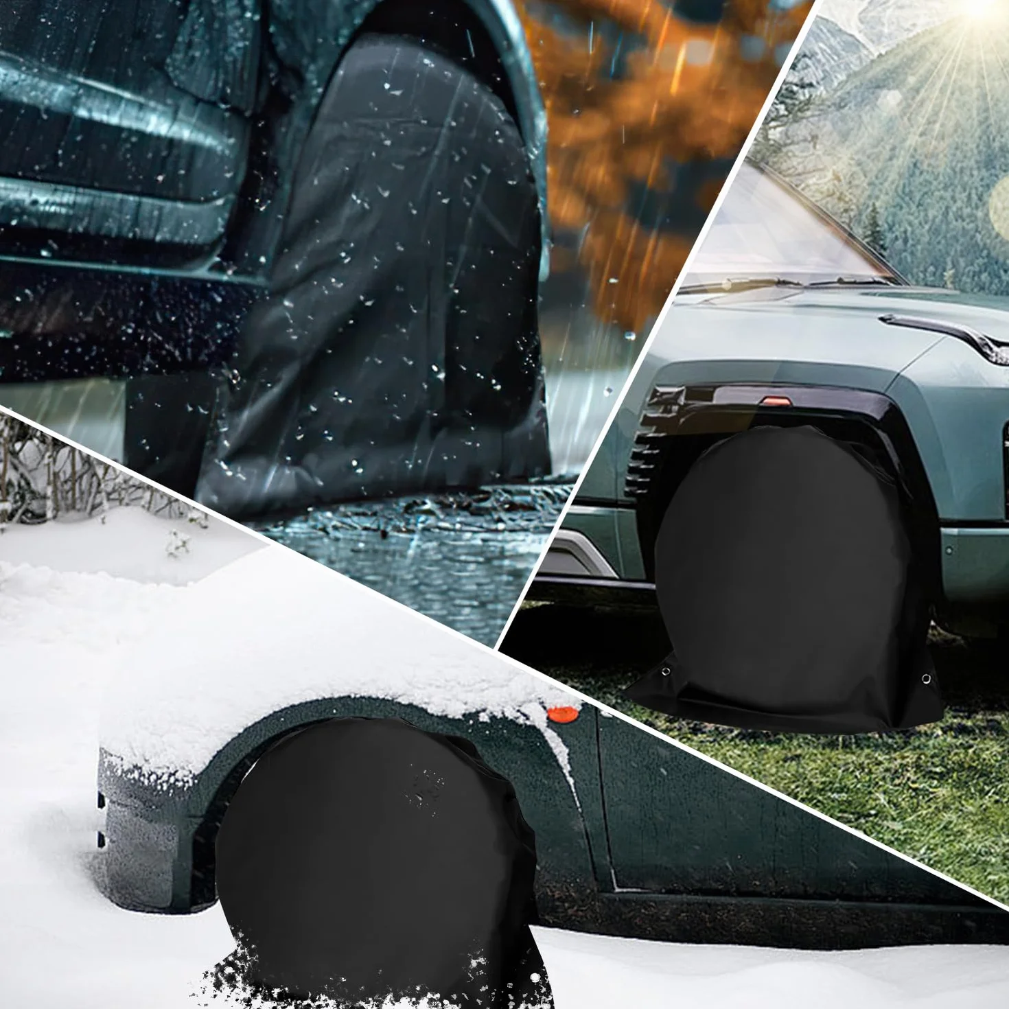 Funda de Rueda 4PCS Funda Protectora para Neumáticos Ruedas de Caravana con 2 Ojales para Caravanas Autocaravanas Caravanas Coches Antiguos de hasta (Negro-4PCS)
