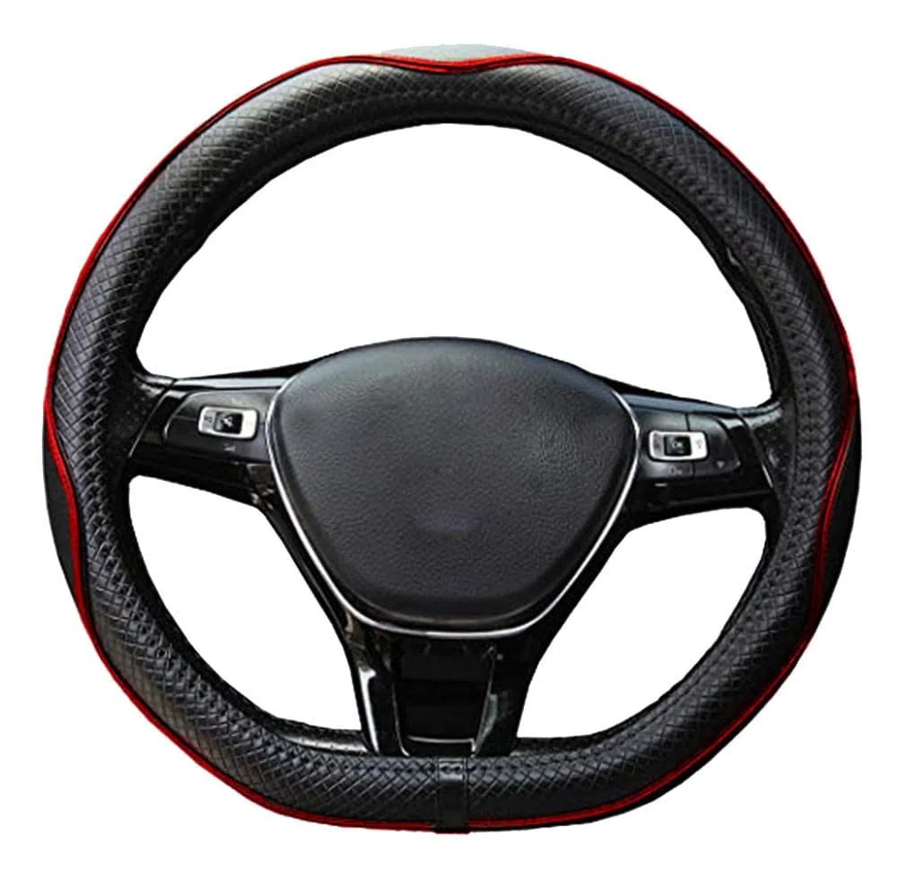 Fundas para Volante en Forma de D 14 Pulgadas 36cm para Tesla Model 3 / Y, para Camaro Coches pequeños Tipo D y Juego de Carreras Microfibra de Cuero (Negro y Rojo)