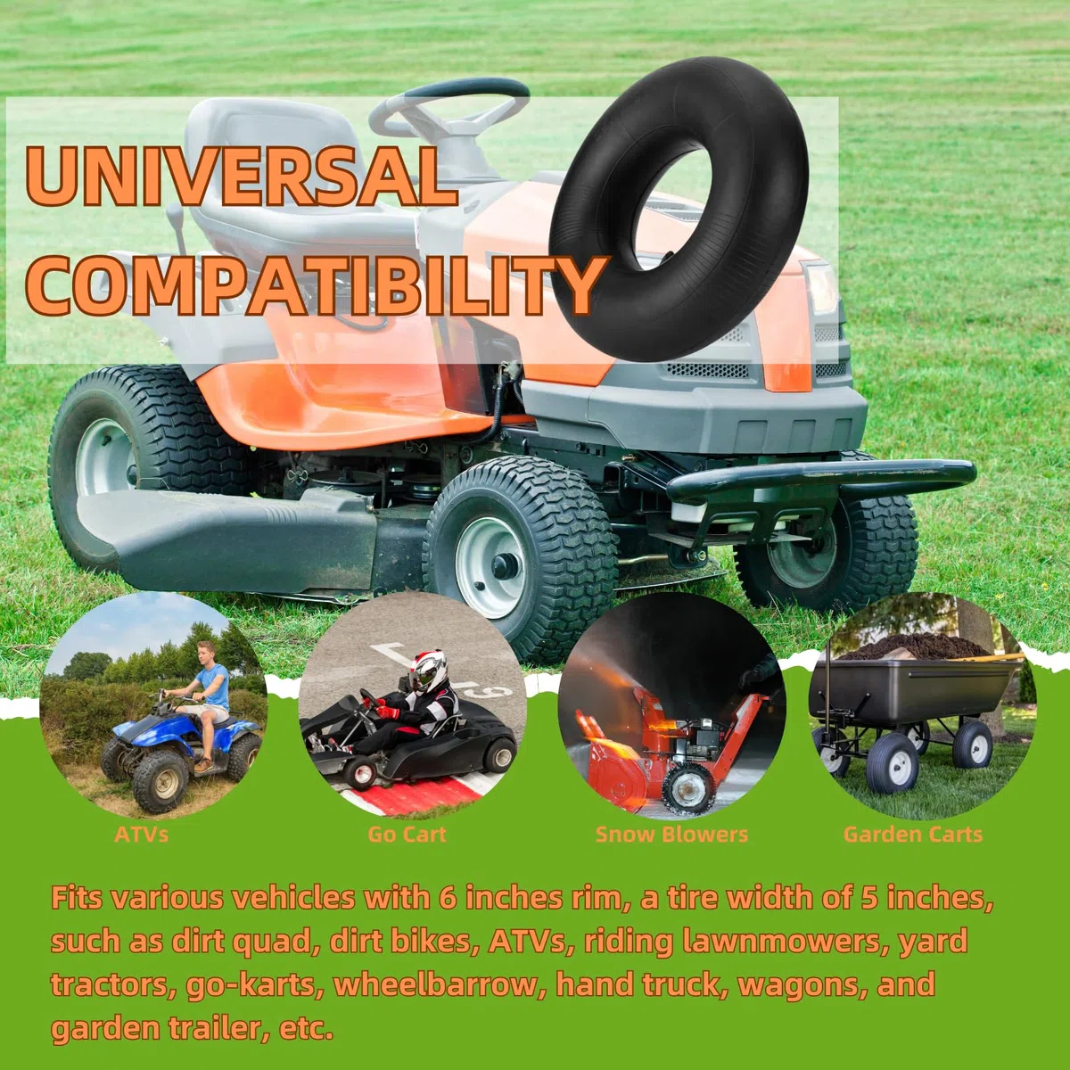 Pack de 2 tubos 13 x 5,00-6, tubo de carretilla 13x5x6, 5,00-6, apto para tractor cortacésped, cortacésped de asiento, carretilla, cortacésped, carro de mano