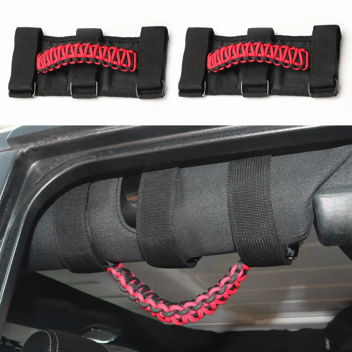 Asideros de Agarre compatibles con Wrangler JK YJ TJ CJ JK JL JLU Auto Grips Roll Grips (Rojo)