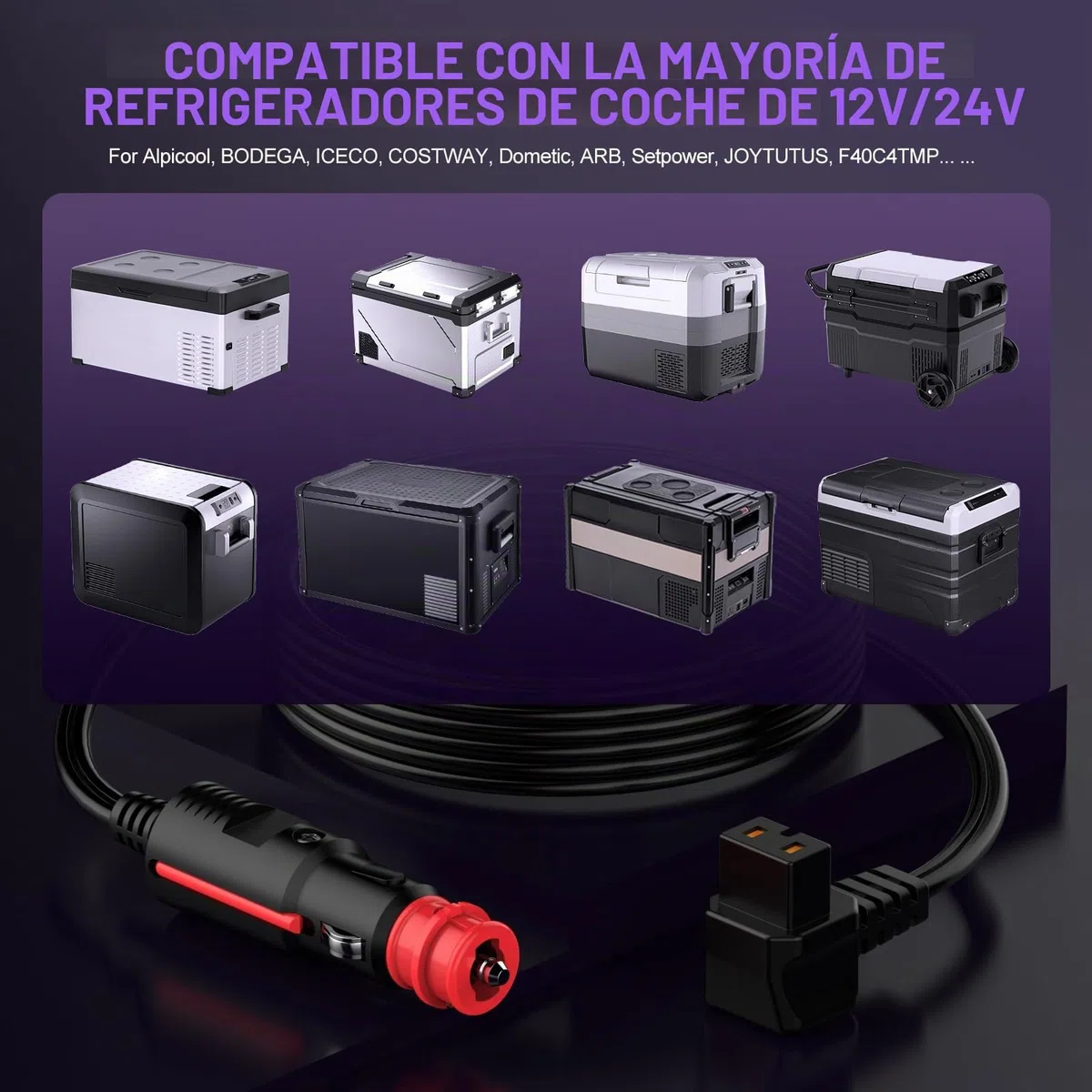 3.5M 12V Cable de mechero para Nevera Portátil Alpicool, Dometic, ICECO, Costway, Waeco CF, ARB, Setpower, DC 12/24V Cable de alimentación para Refrigerador de Coche