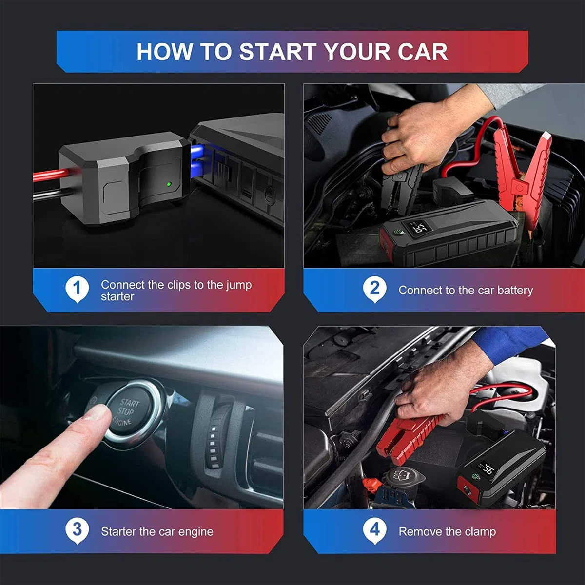 Greluma 1PC Cables de Abrazadera de Refuerzo de Arranque de Puente Inteligente portátil de Emergencia automotriz,Abrazadera de cocodrilo de Repuesto para arrancador de batería de Coche portátil 12V