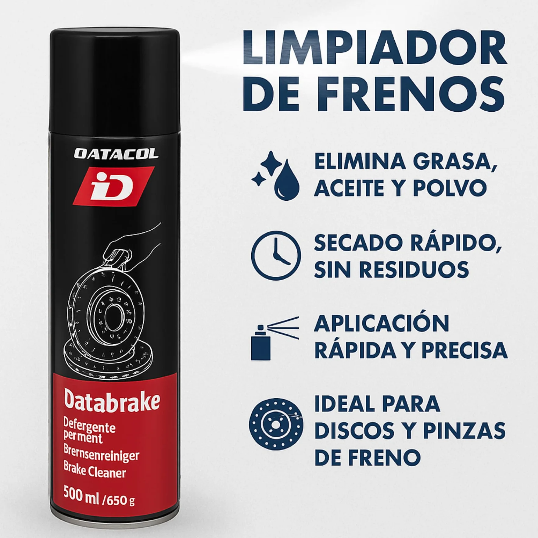 Genérico Datacol Databrake | Limpiador de Frenos Profesional en Spray | Eliminador de Grasa, Aceite y Polvo de Freno | 500 ml | Pack 4 Unidades, Referencia Z325123ES