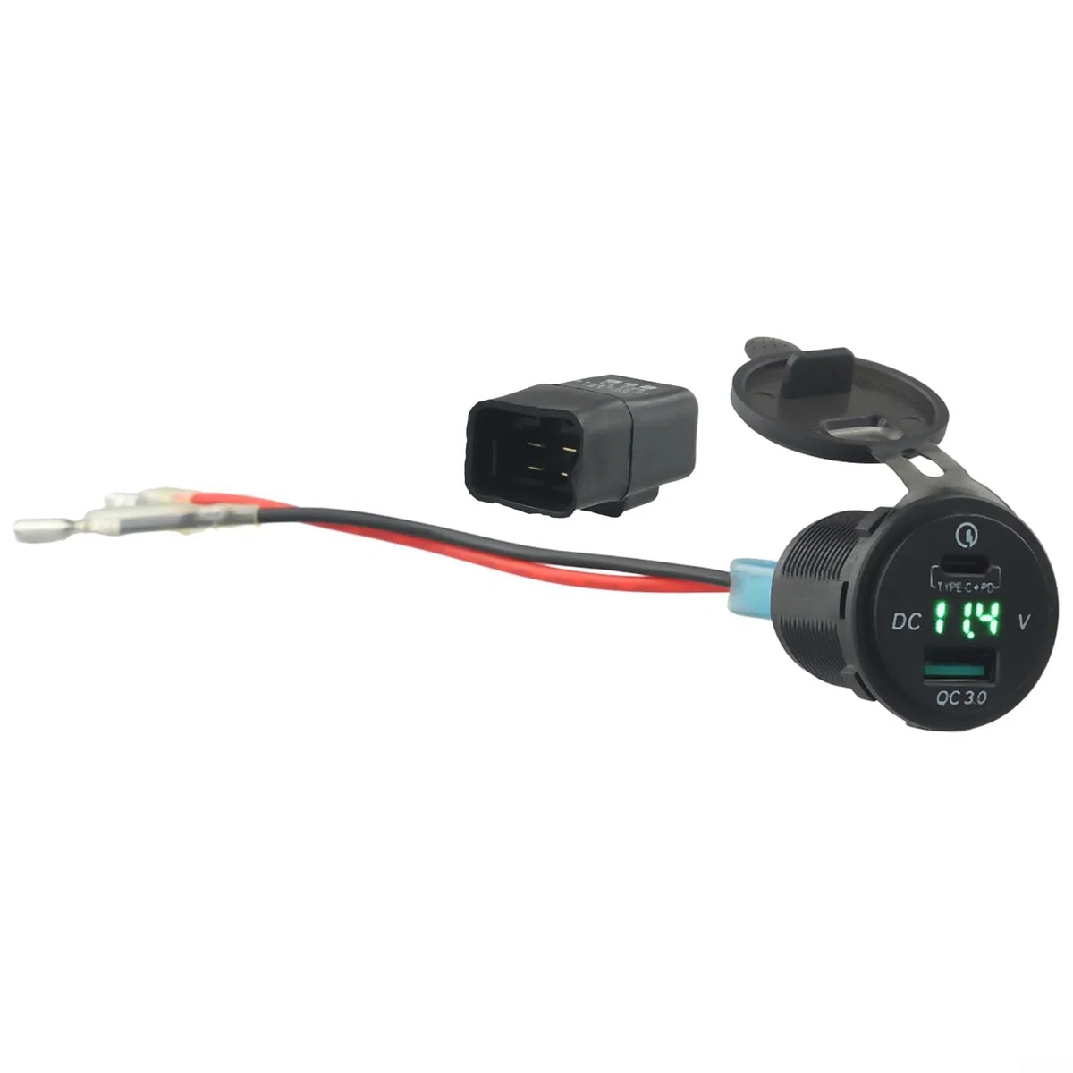 USB-Type-C para QC3.0 Relé de cargador rápido para Kawasaki Versys 650 1000 X300 para 400 650 Accesorio de motocicleta compatible modelos 2014-2020 Entrada negra 10-15V Salida 5V