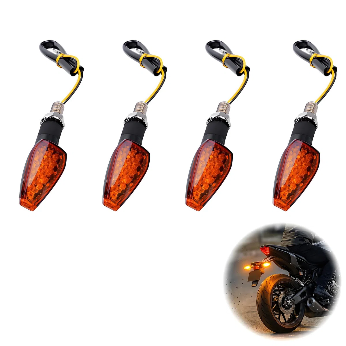 Intermitente Moto LED Homologado 4pcs, Indicador de Dirección Universal 12V 14 LED F5, Estanco IP68 Intermitentes para Scooter Quad Cruiser Mobylette, Lente Ahumada, Montaje Fácil Tornillo M8