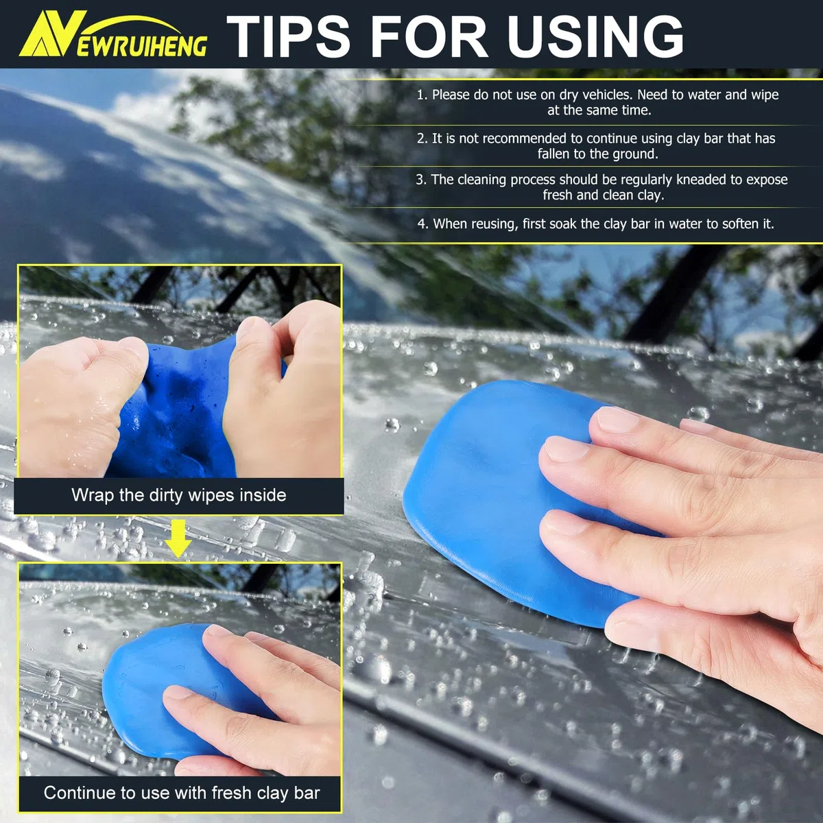 Barra de arcilla para coche, 4 unidades, 400 g, Auto Car Clay Bar Bares de arcilla limpios para limpieza de coche, descontaminación del coche, cuidado de la pintura y limpieza del vidrio (1, azul)