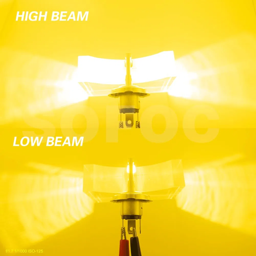 SOFOC H4 Bombilla 9003/HB2 Led 500% Más Brillante Que Las Halógenas Faros Antiniebla Para Motocicletas/Automóviles Amarillo DC 12V-18V 60W 4000 Lm P43T Diseño De Haz Alto Y Bajo 1Pcs