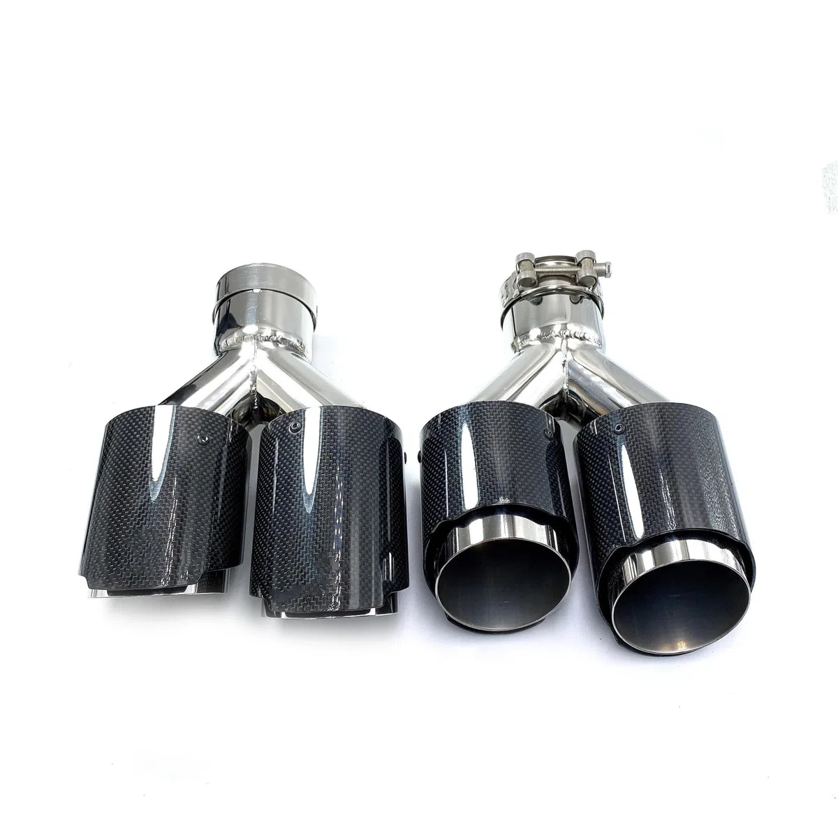 Punta Escape Fibra Carbono Doble Brillo Estilo Y Puntas Silenciador Tubo Trasero Puntas Cuádruples Universales 1 Par Tubo De Punta De Silenciador(76mm in-114mm out)