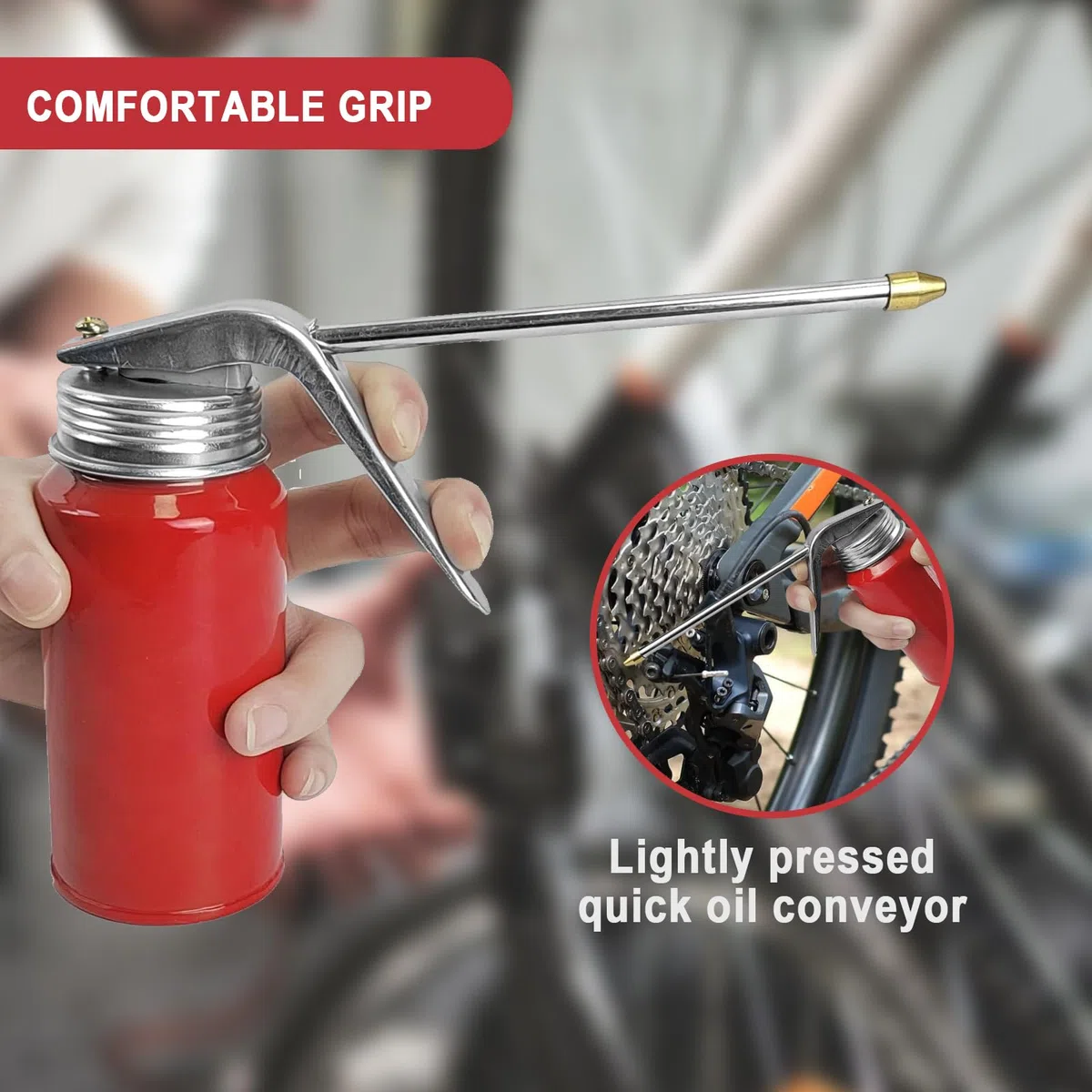 Juego de 2 aceiteras de taller y engrasador manual rojo mecánico 200 ml adecuado para coches, motocicletas, camiones, motores
