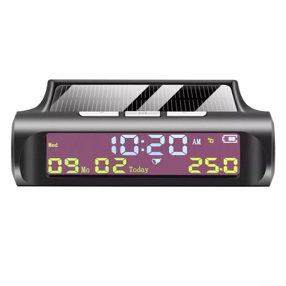 AN01 - Reloj Digital Solar para Coche con Pantalla de Fecha y Temperatura, Accesorios Interiores para salpicadero