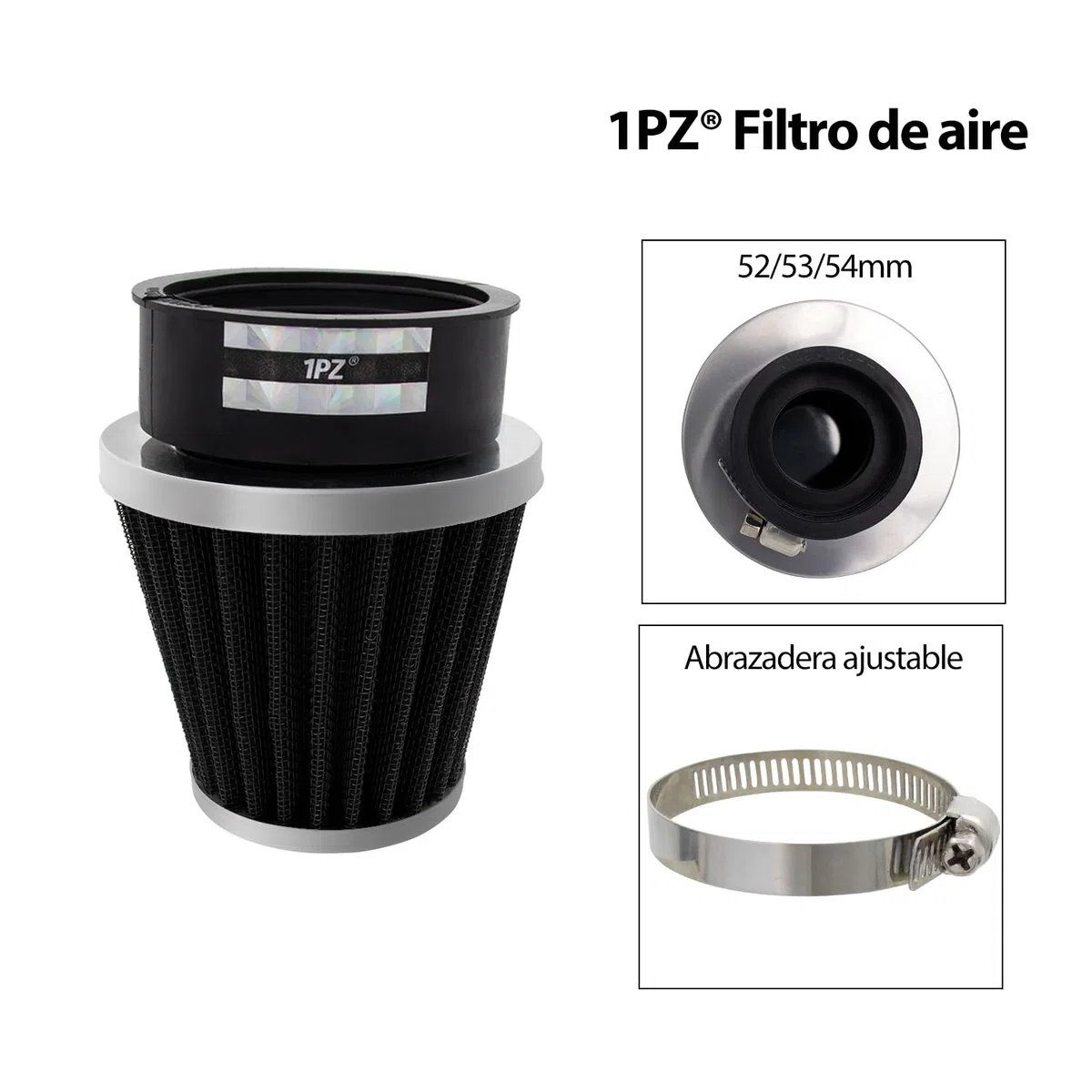 1PZ ES4-FA2 2 Filtros de aire para moto Universal 52mm 53mm 54mm Acero de doble capa Para motocicletas de 50cc 110cc 125cc 150cc 200cc GY6 Scooter ATV Quad Dirt bike Pit bike(2 piezas, negro)