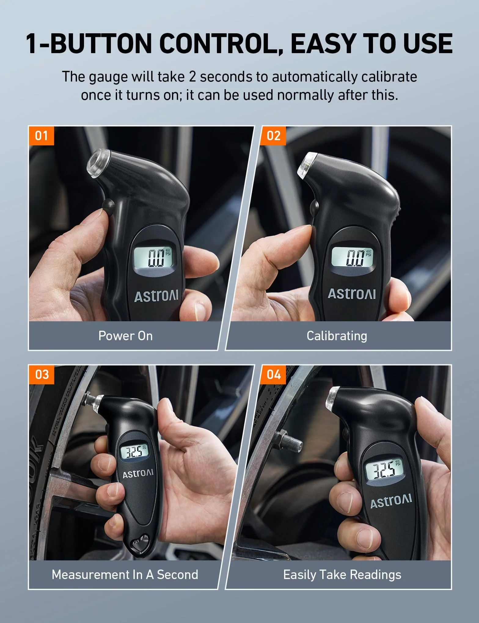 AstroAI Manómetro Digital de Neumáticos con Pilas AAA Reemplazables, 150 PSI 4 Ajustes Rellenos de Calcetines para Coche, Camión, Bicicleta, LCD Retroiluminado, Accesorios para Coches, Negro