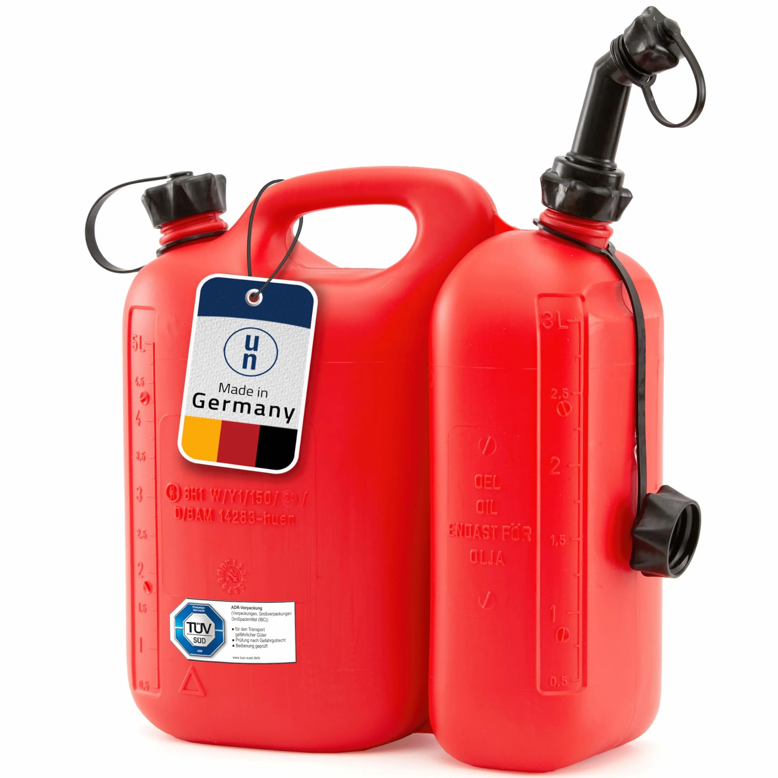 Cartrend Bidón doble ECO 5,5+3 L, PEAD Rojo, homologación UN, accesorios negros