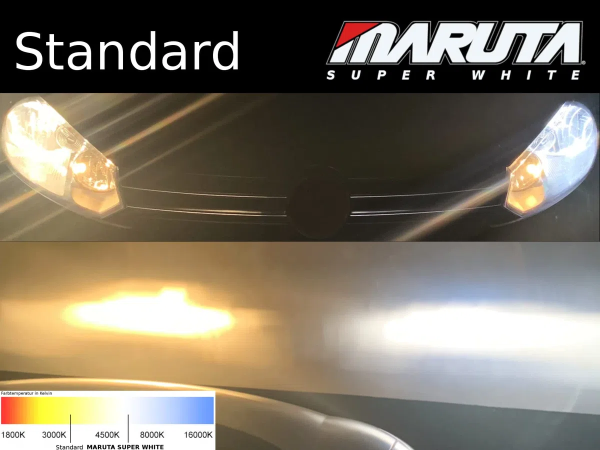 MARUTA SUPER WHITE H7 55W lámpara halógena para faros, luz de cruce, 5500 K efecto xenón, vidrio cuarzo duradero, homologación ECE