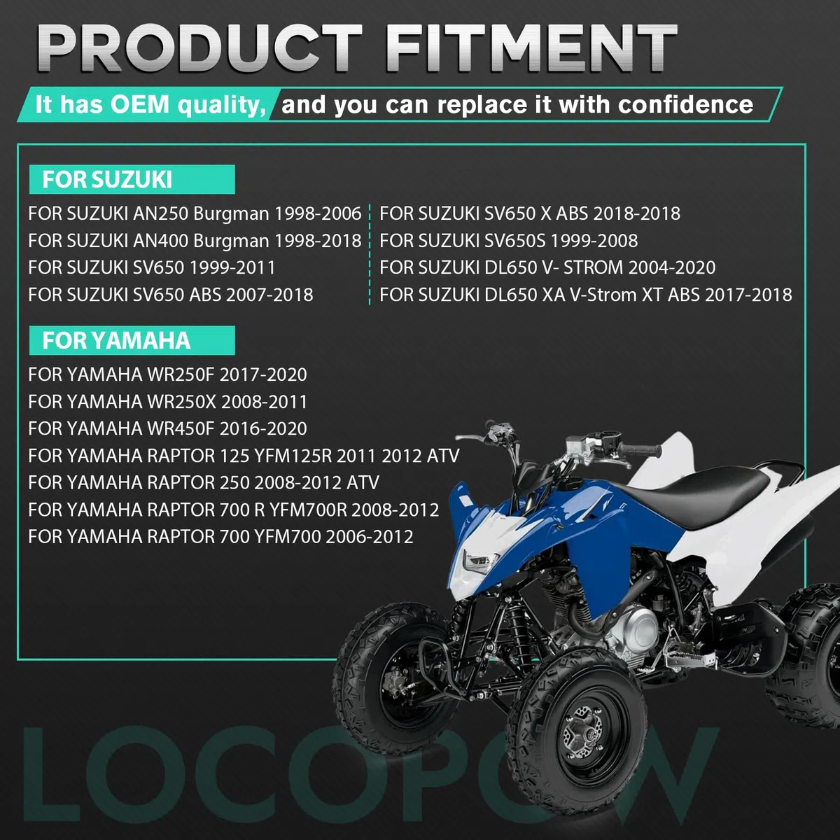 LOCOPOW Motocicleta Solenoide Relé de Arranque para Suzuki AN 250 400 Burgman SV650 SV650S 1999-2008 SV1000 SV1000S 2003-2007 / Yamaha Raptor 700 R YFM700R 2008–2012
