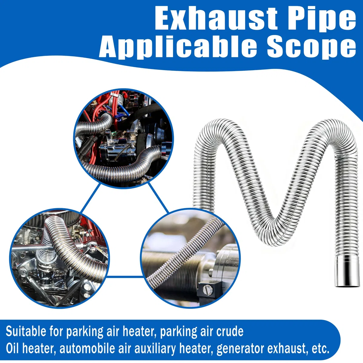 Tubo de escape de 200cm, Tubo de escape flexible portátil de 25mm en acero inoxidable, con 4 pinzas de acero inoxidable y herramienta de montaje práctica, para Calefacción de coche diesel
