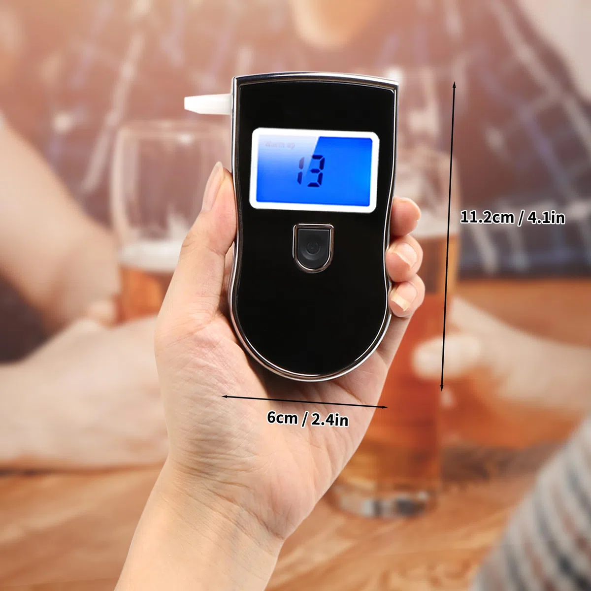 Alcoholimetro Digital Homologado, Profesional Portátil de Alcohol con Pantalla LCD, Semi-Conductor de la Tecnología de Sensor, 20 Boquillas, 3 baterías AAA
