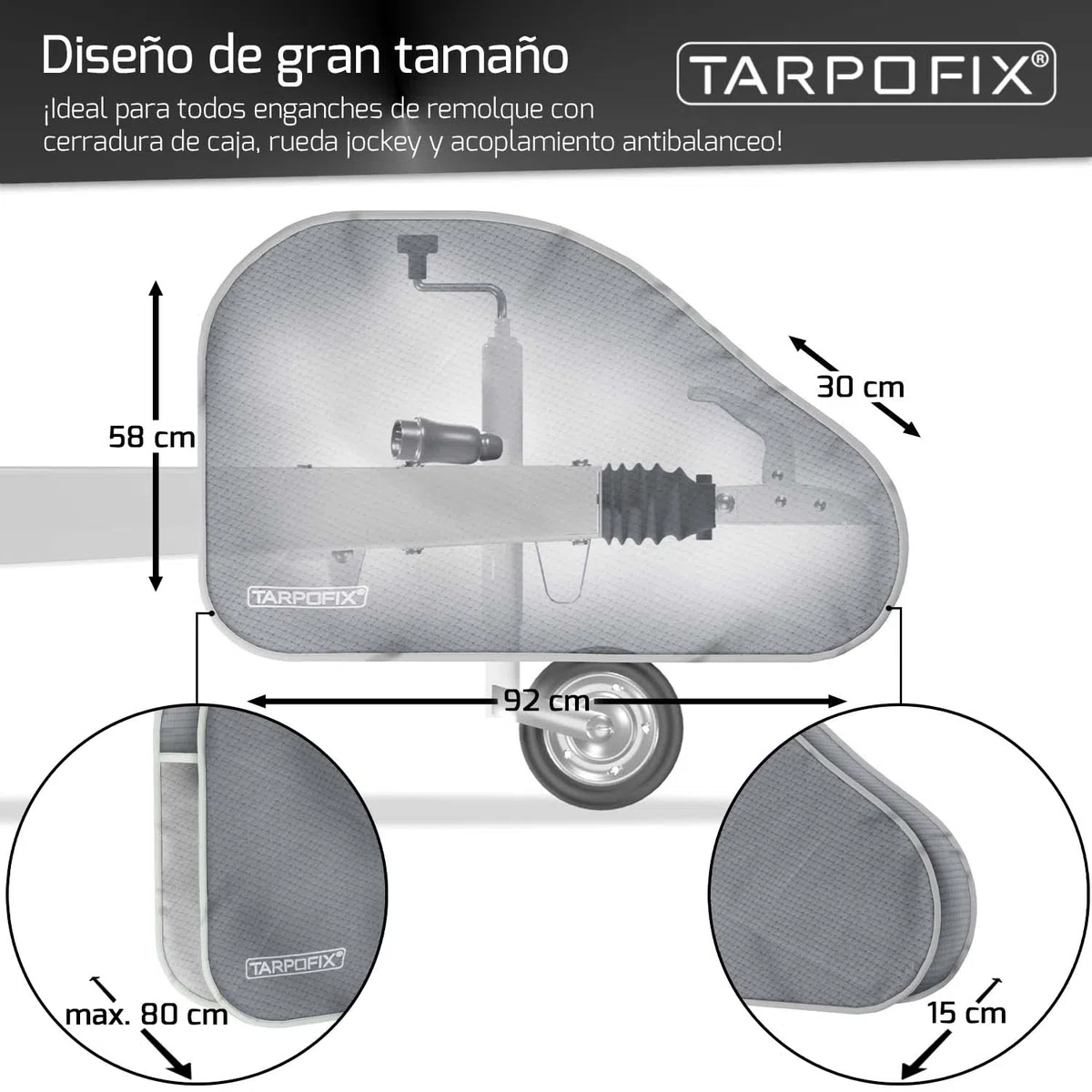 Tarpofix® Funda Caravana para Gancho de Remolque con Doble Cierre Clic - Funda para Caravana Universal para Gancho de Remolque - Funda de Caravana para Enganche de Remolque