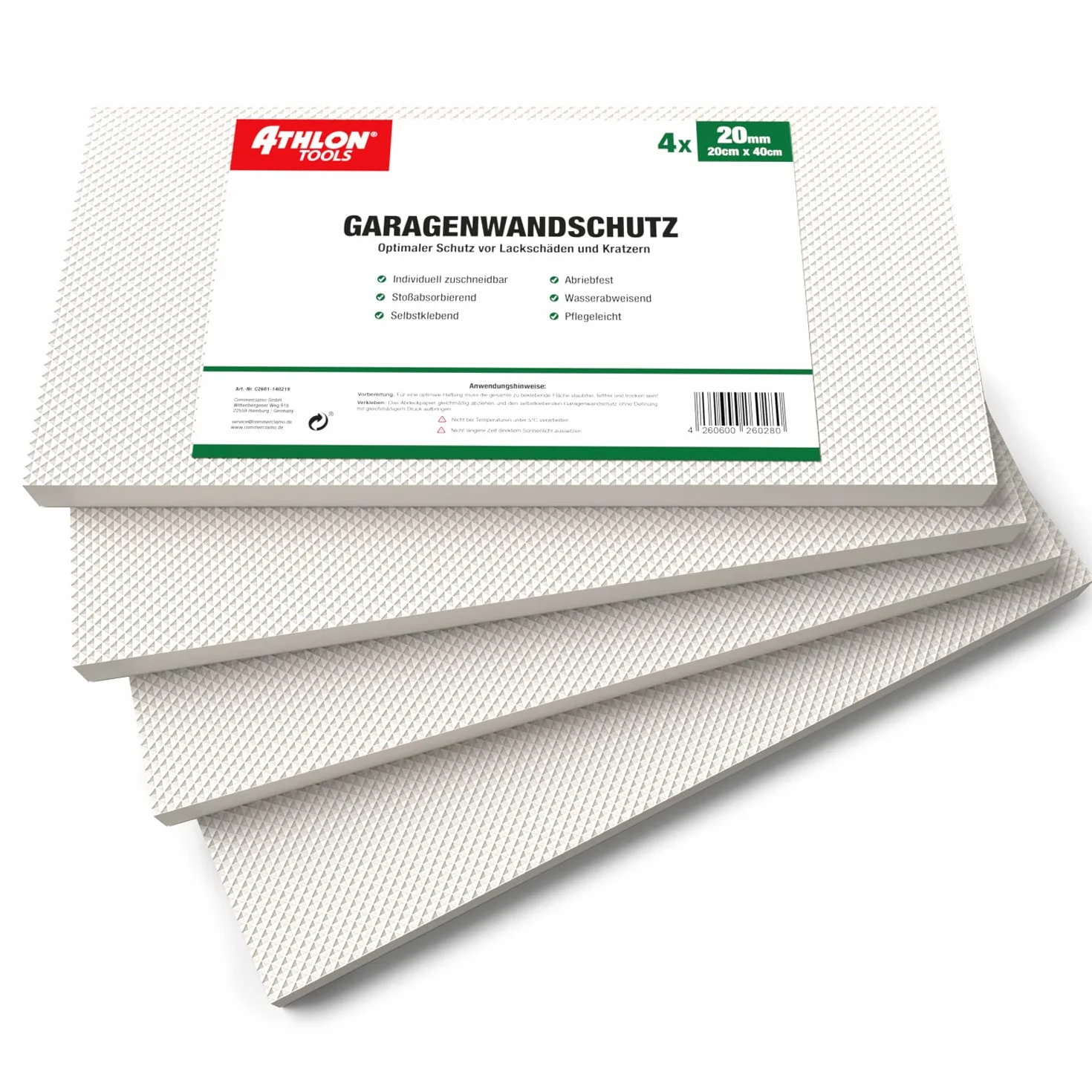 ATHLON TOOLS 4x MaxProtect Protectores de pared autoadhesivos para garaje, protección contra impactos (40 x 20 x 2cm, cada uno)