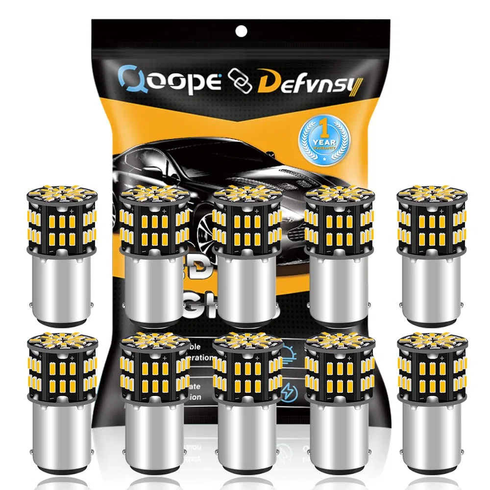 Defvnsy - Paquete de 10 - Bombillas LED Blanco cálido 3000K 1142 BA15D 3014 Lámparas 54-SMD para iluminación interior de 12 V, caravana, remolque, luz de patio, luz de freno, bombillas traseras