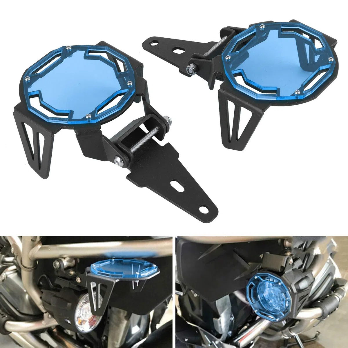 Srliya Accesorio de Motocicleta Motociclo LED Fog Guardia de Luz Cubierta Protectora LEAM LECHE PROTECTOR PARA R1200GS/R1250GS AVENTURE LC (Azul)